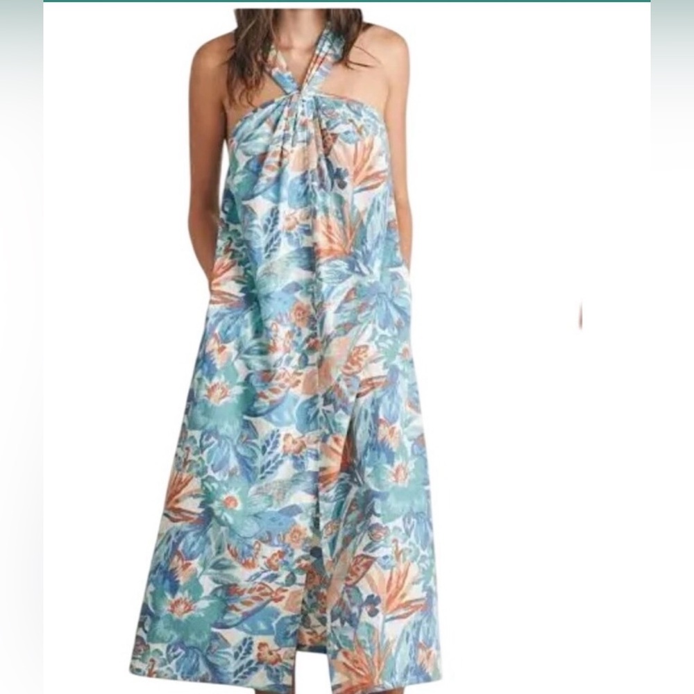 Faherty NWOT Bay Twist Midi Dress Paradise Blossom Floral Size M Resort Vacation